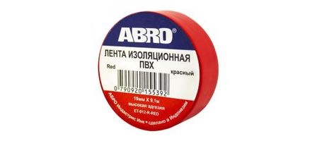 Изолента ПВХ (19мм*9,1м) Abro красная(имп)(ET-912-RD)